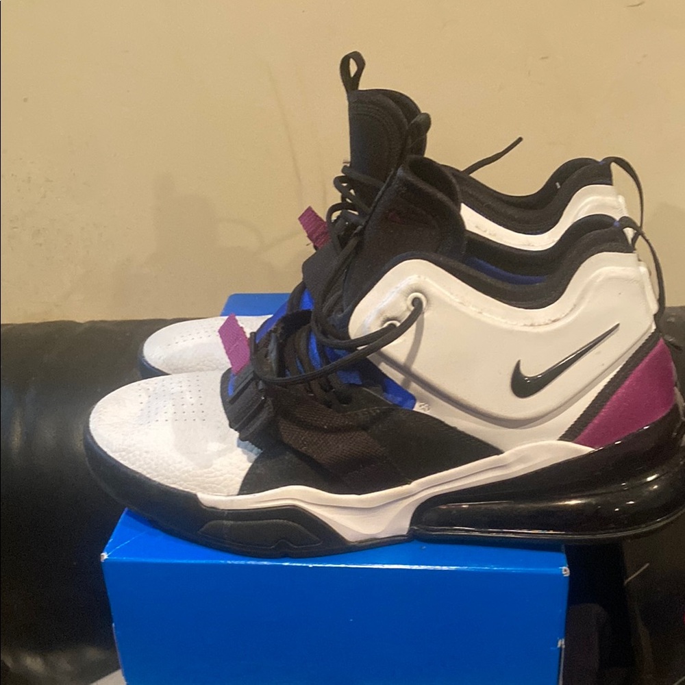 Nike Black and White High-Top Sneakers with Purple Accents